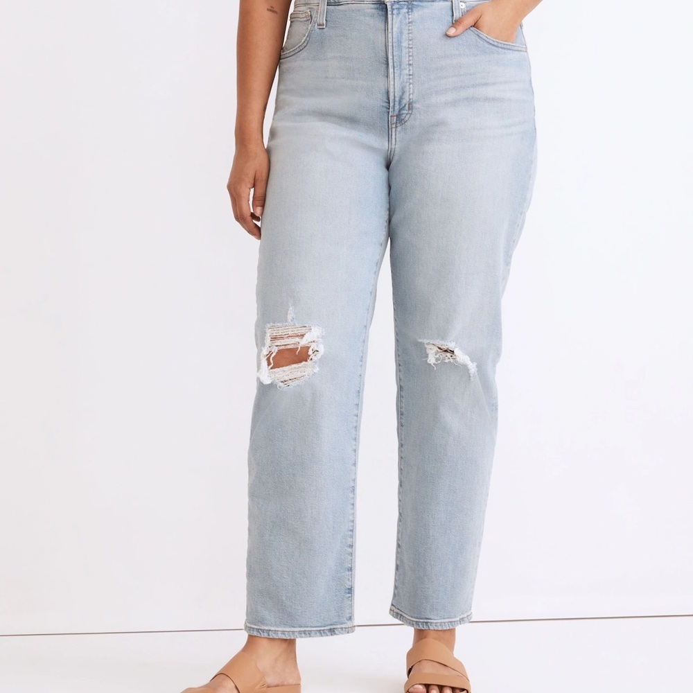 Madewell Sky Blue Distressed Straight Leg Jeans